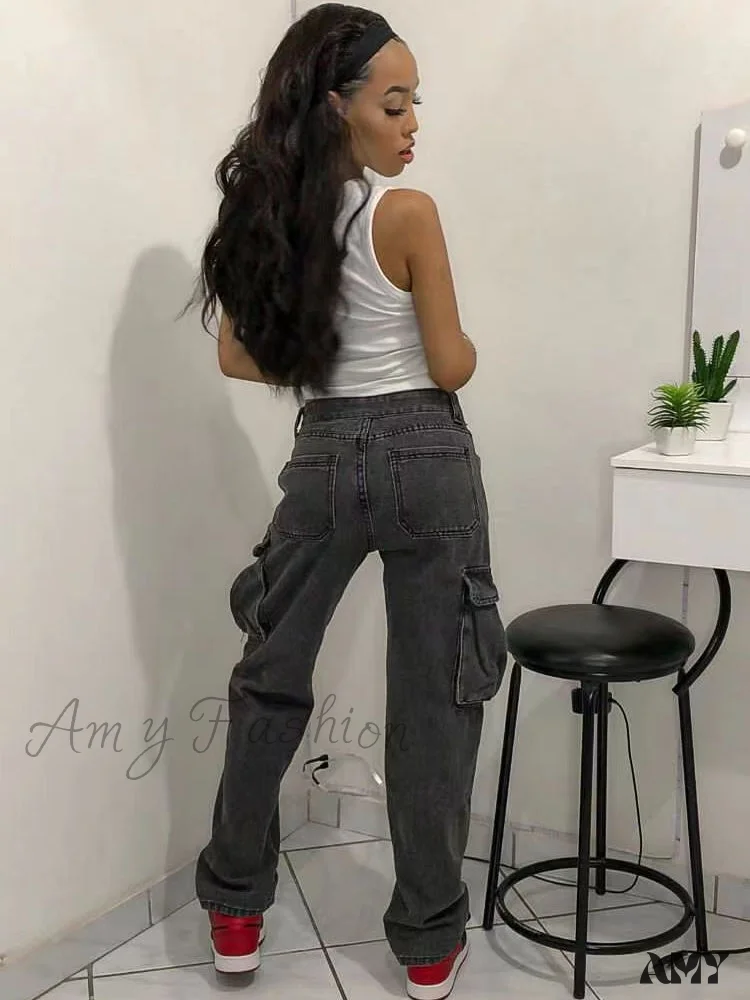 Amy Fashion - Straight High Waist Vintage Cargo Trousers - Image 6