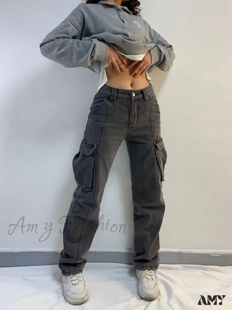 Amy Fashion - Straight High Waist Vintage Cargo Trousers - Image 7