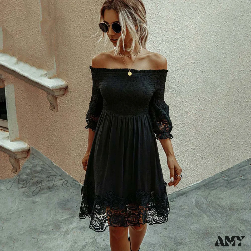 Amy Fashion - White Black Lace Dress