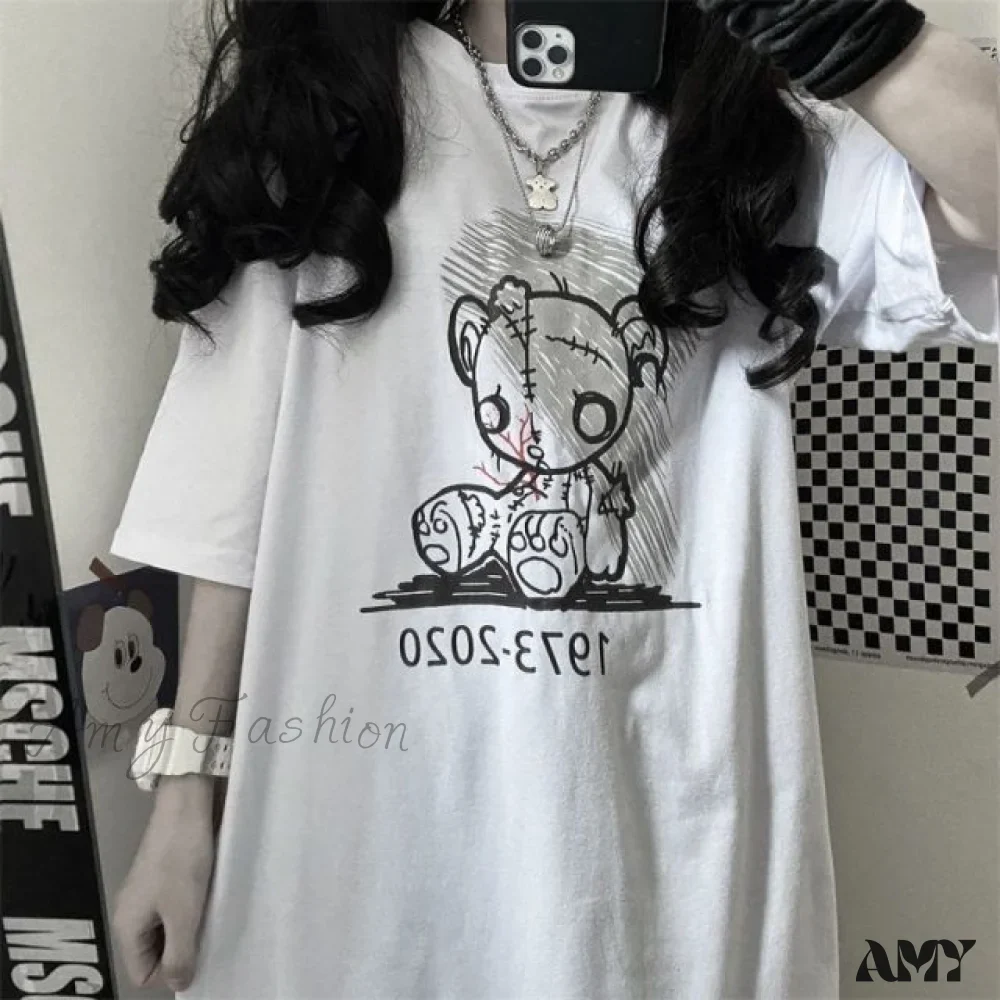 Amy Fashion - White Cartoon Female Kawaii Tops Tee - Image 18