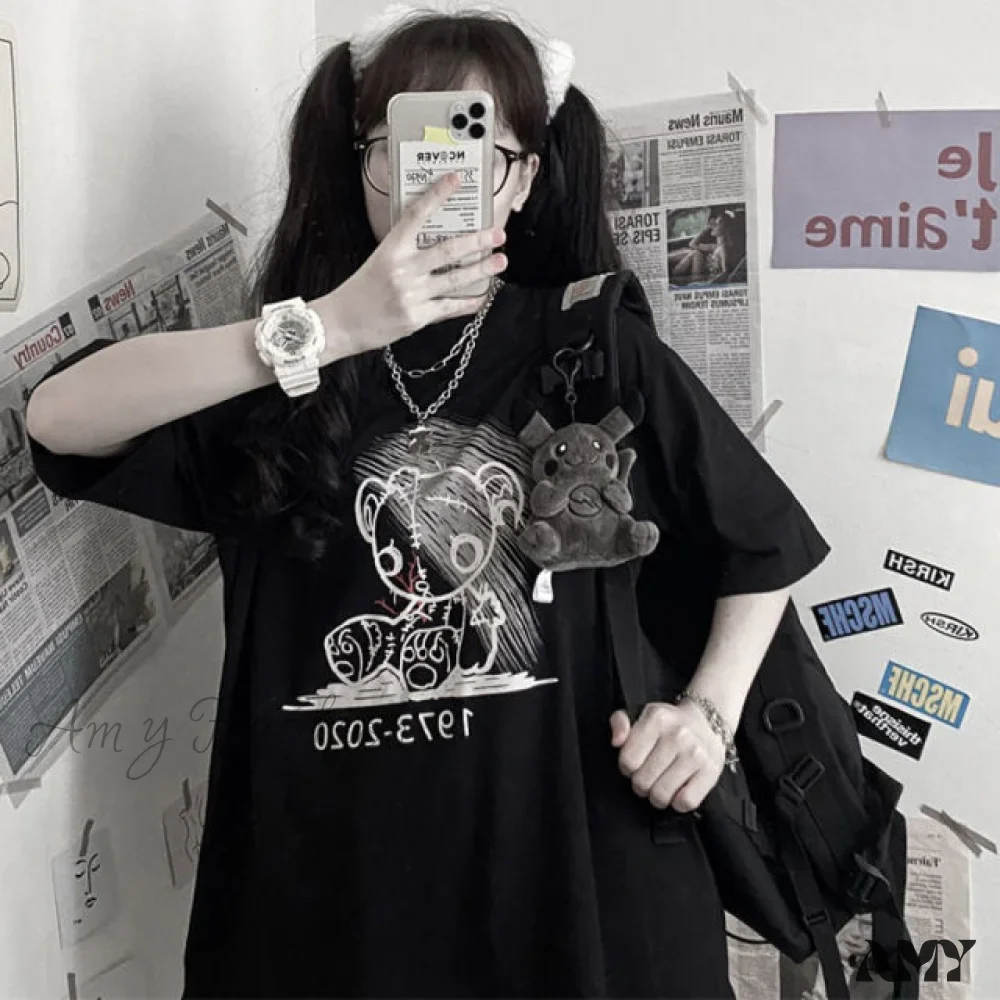 Amy Fashion - White Cartoon Female Kawaii Tops Tee - Image 19