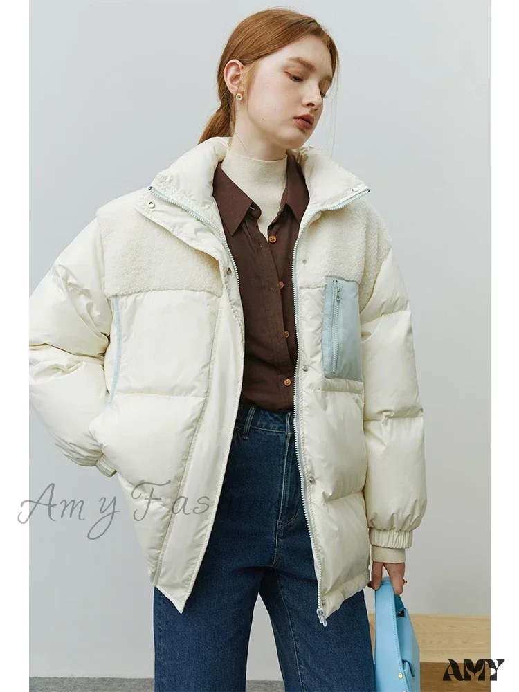 White Duck Down Two-sided Lamb Wool High Street All-match Coat - Image 5