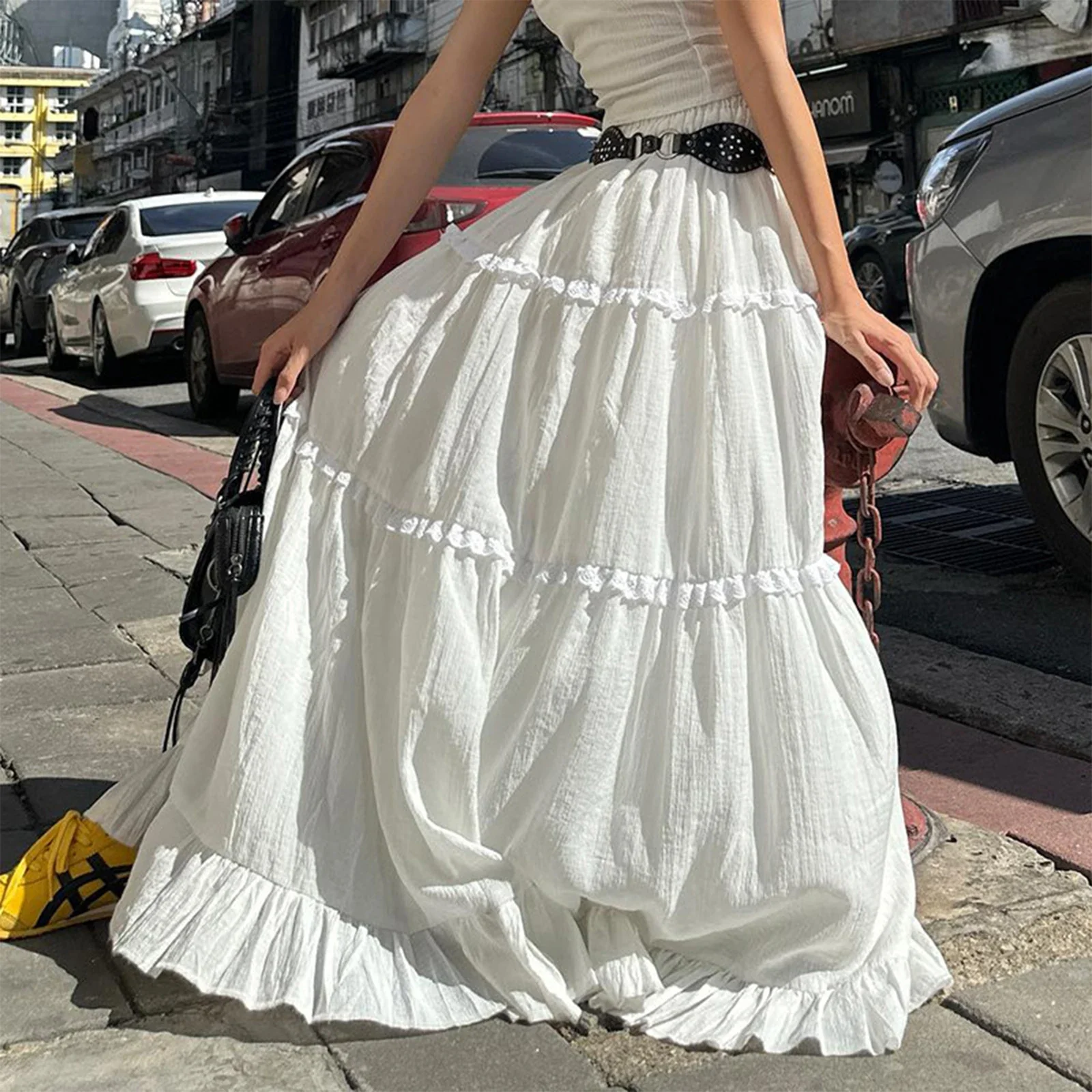 White Flowy Ruffle Lace Skirt - Image 3