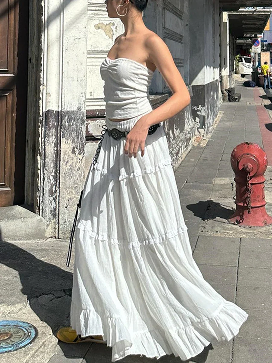 White Flowy Ruffle Lace Skirt - Image 4