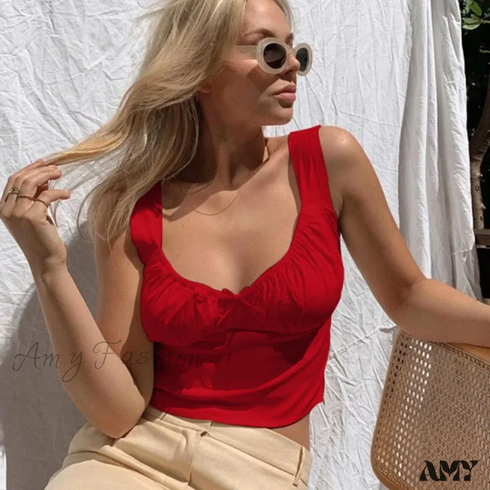 Amy Fashion - White Ruched Bow Slim Camis - Image 4