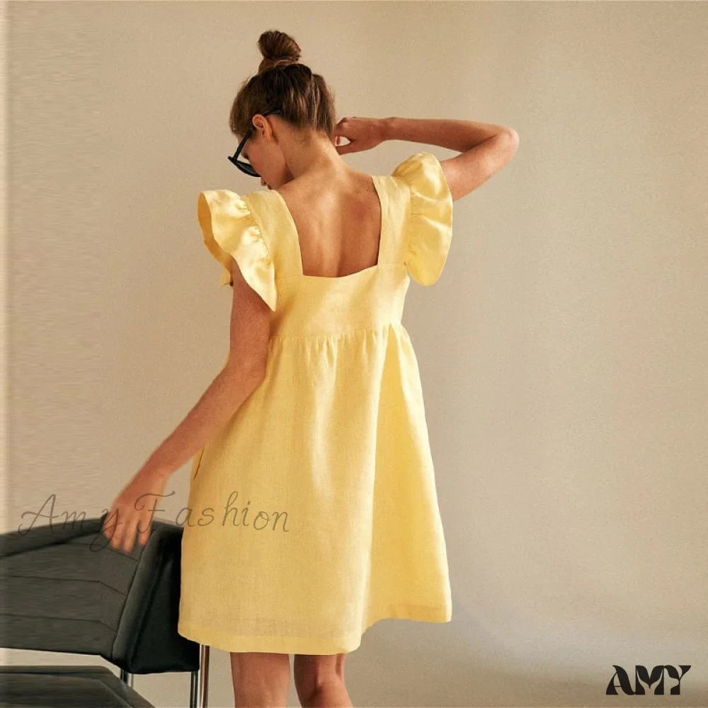 Amy Fashion - Backless High Waist Loose Linen Solid Dress - Image 2