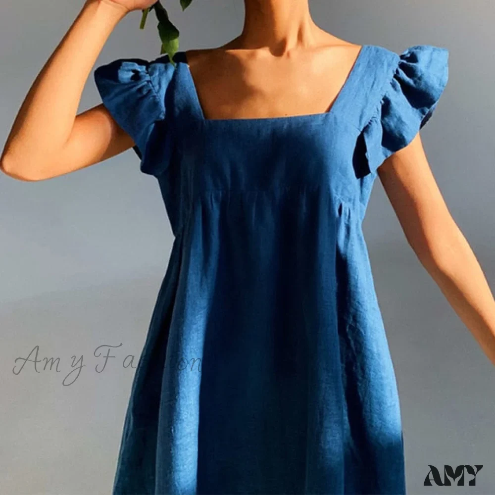 Amy Fashion - Backless High Waist Loose Linen Solid Dress - Image 3