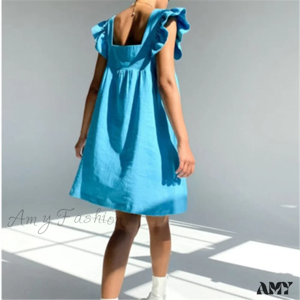 Amy Fashion - Backless High Waist Loose Linen Solid Dress - Image 4