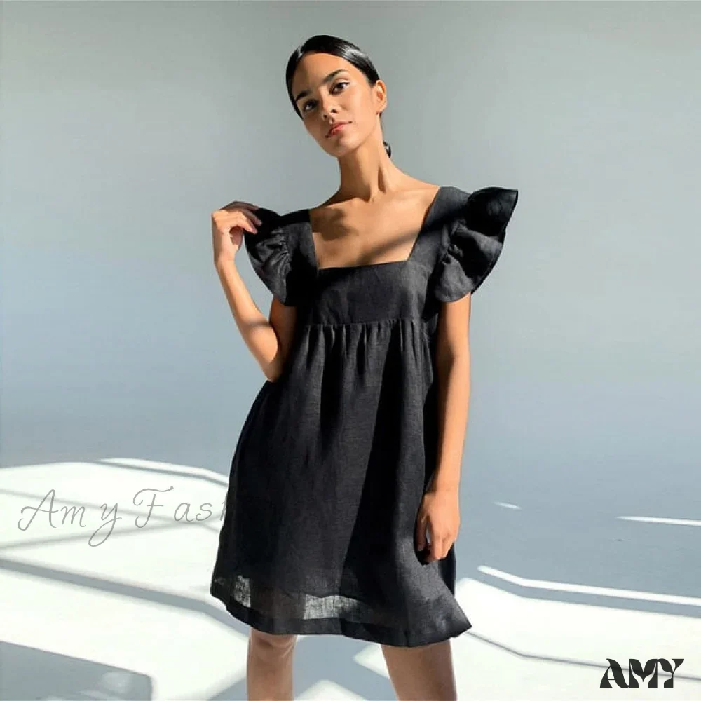 Amy Fashion - Backless High Waist Loose Linen Solid Dress - Image 6