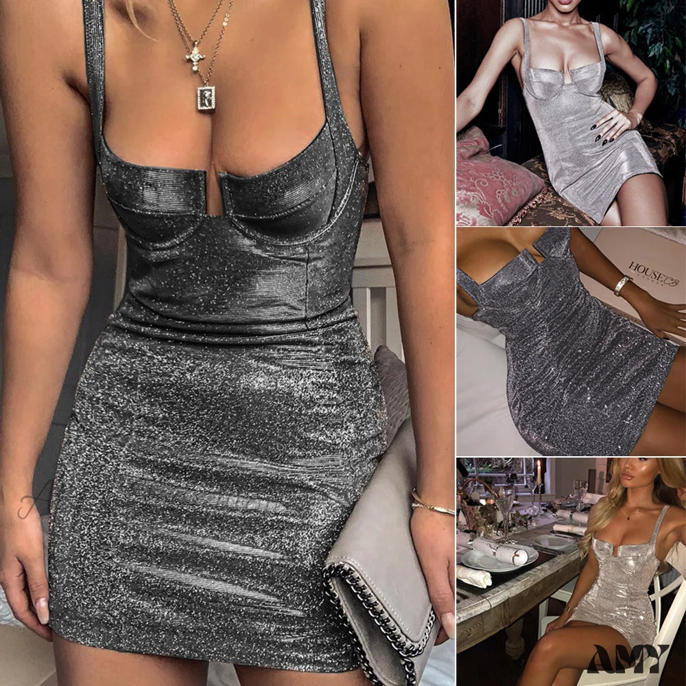 Amy Fashion - Bodycon Sexy Solid V Neck Evening Party Dress - Image 4