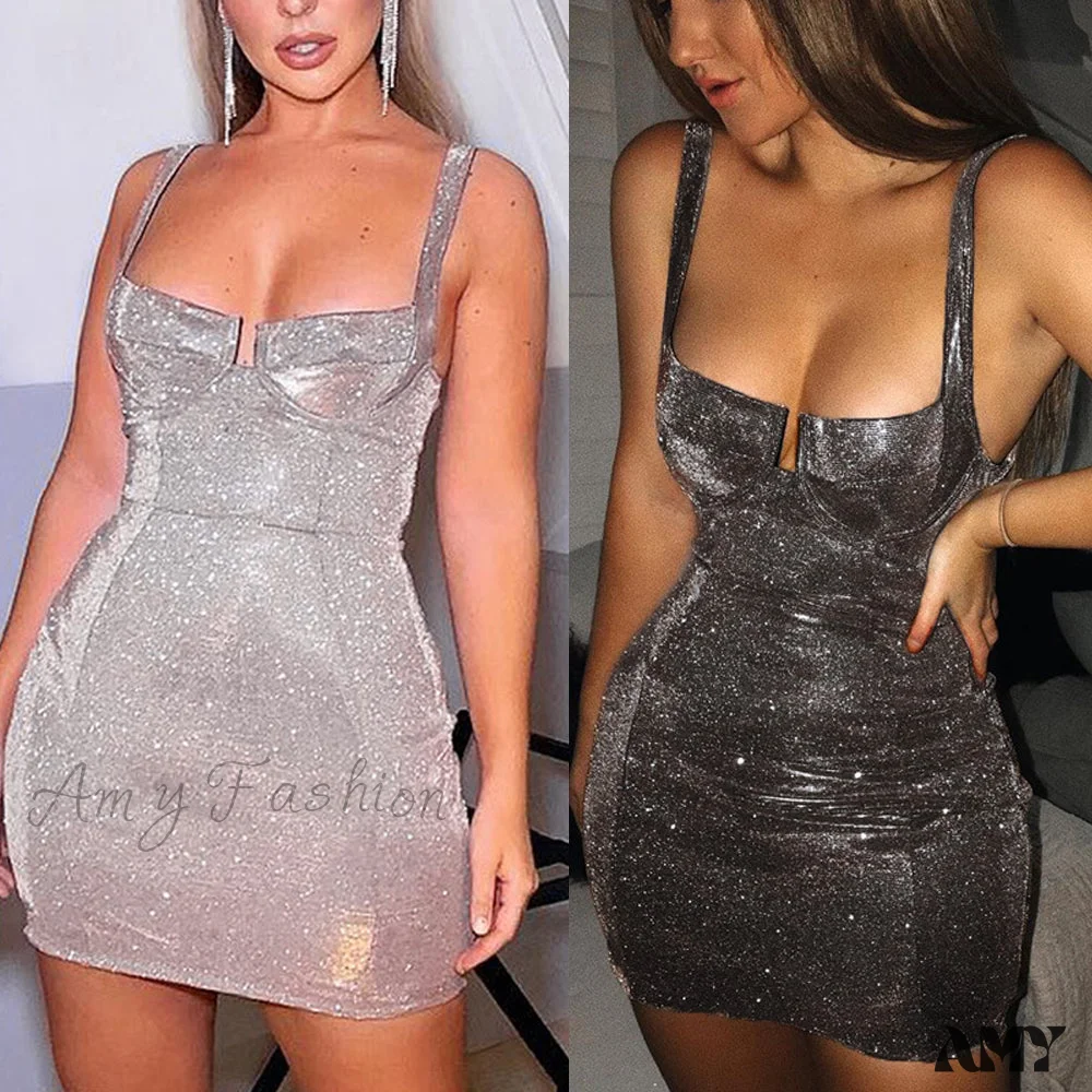 Amy Fashion - Bodycon Sexy Solid V Neck Evening Party Dress - Image 5