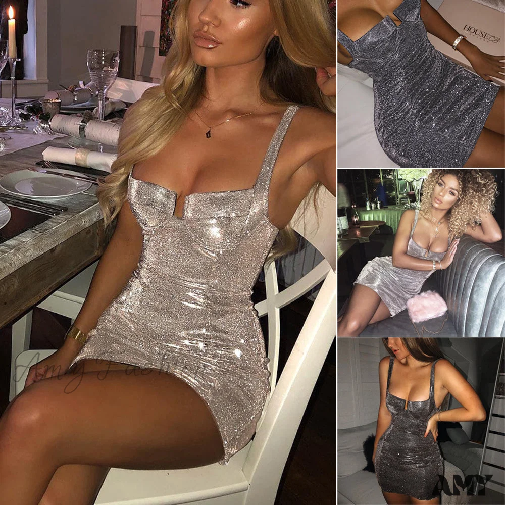 Amy Fashion - Bodycon Sexy Solid V Neck Evening Party Dress - Image 6