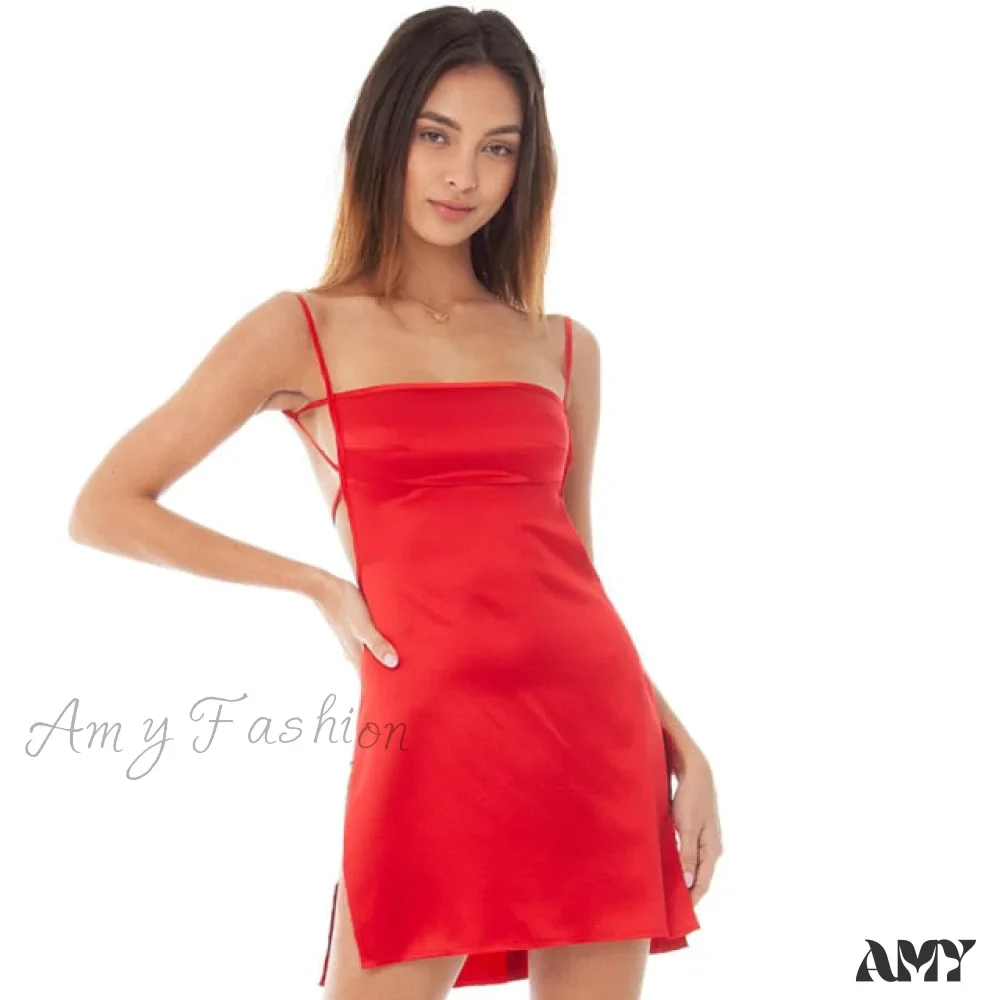 Amy Fashion - Sexy Backless Party Club Mini Slit Dress - Image 3
