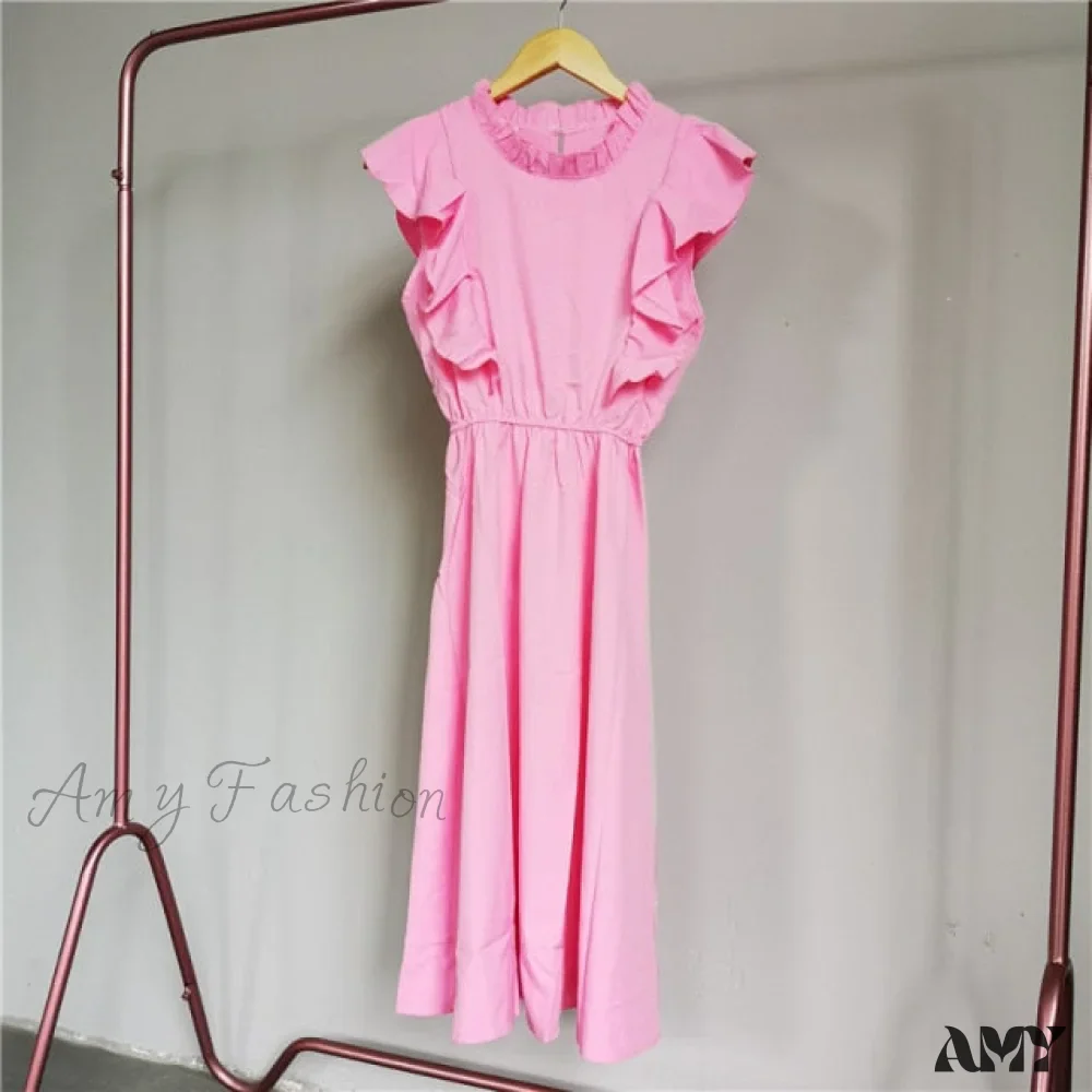 Amy Fashion - New Butterfly Sleeve Ruffles Medium Long Dress - Image 15