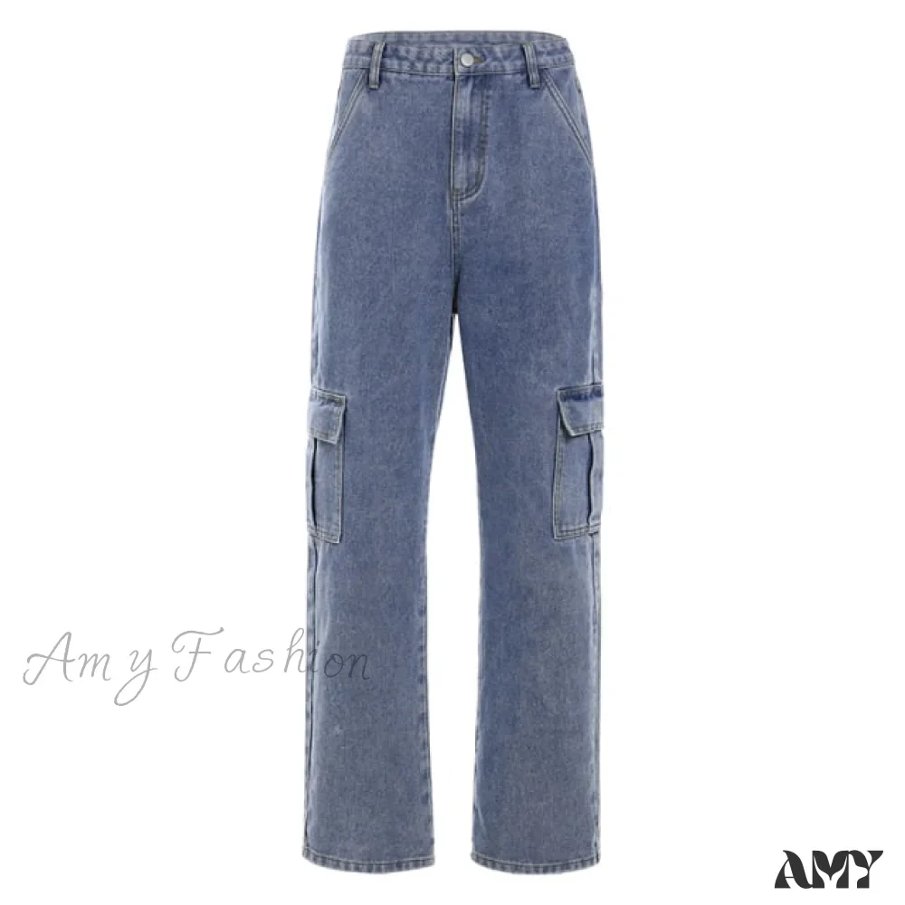 Amy Fashion - Big Pocket Cargo Pants Vintage Mopping Pants - Image 2