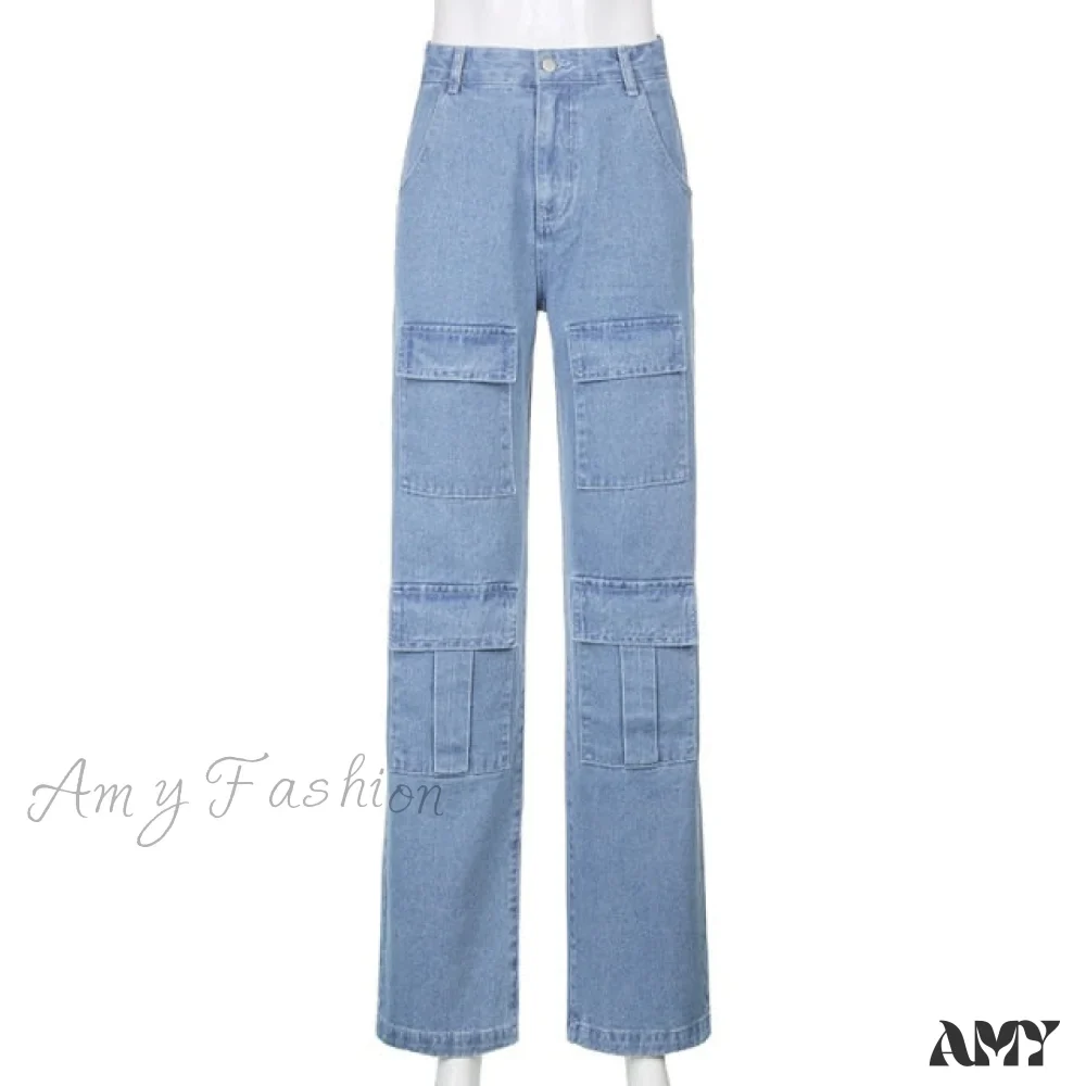 Amy Fashion - Big Pocket Cargo Pants Vintage Mopping Pants - Image 3
