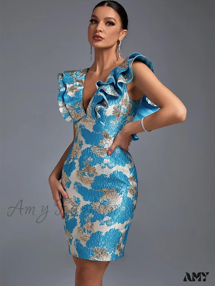 Amy Fashion - Women Blue Bodycon Dress - Image 3