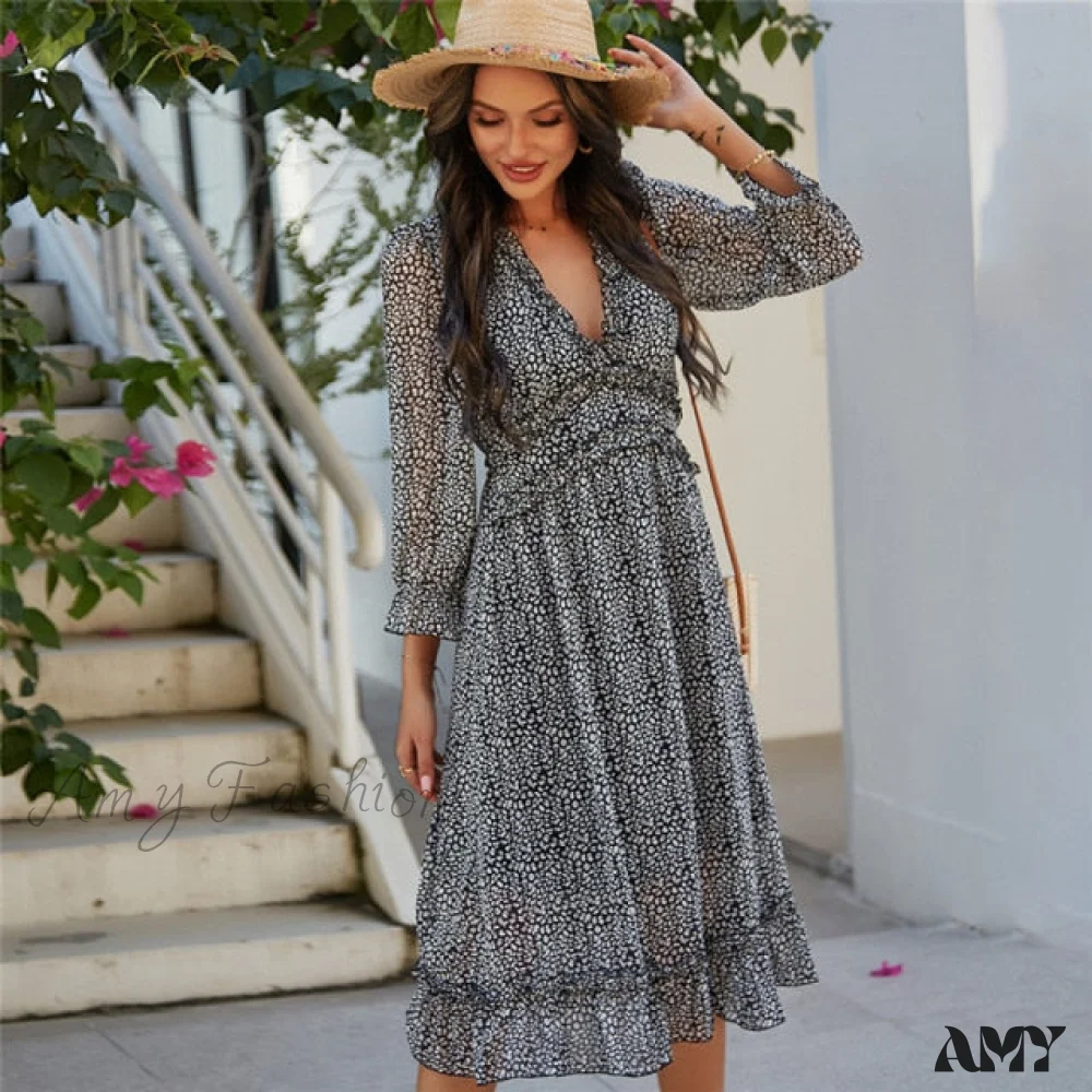 Amy Fashion - Casual Butterfly Sleeve High Waist Chiffon Chic Dress - Image 5