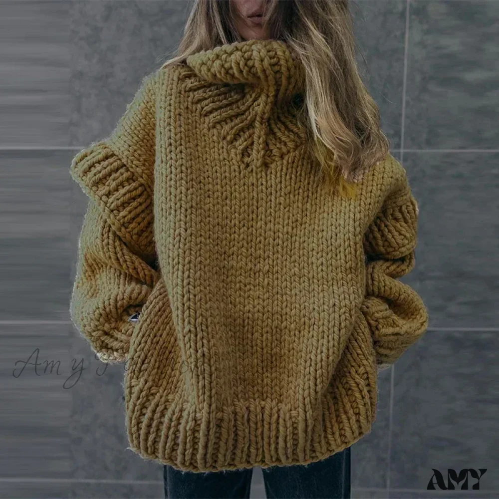 Women Casual Warm Winter Thick Fall Elegant Solid Knitted Jumper Fashion Long Sleeve Loose Sweater - Image 11