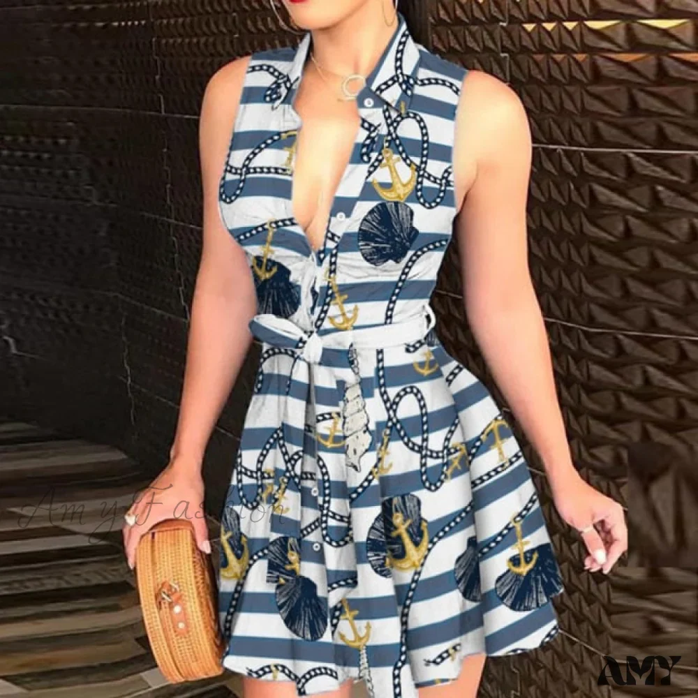 Amy Fashion - Women Chain Print Sleeveless Dress - Image 12