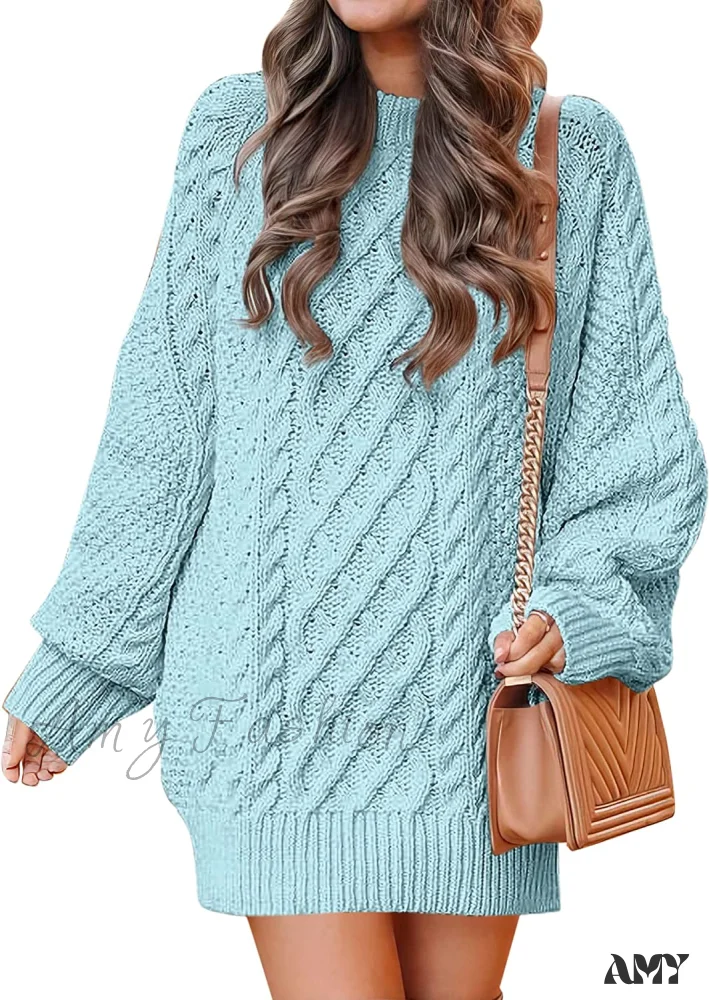 Amy Fashion - Women Long Sleeve Oversized Cable Knit Sweater Dress - Image 11