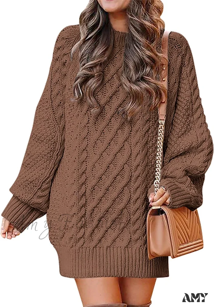 Amy Fashion - Women Long Sleeve Oversized Cable Knit Sweater Dress - Image 12