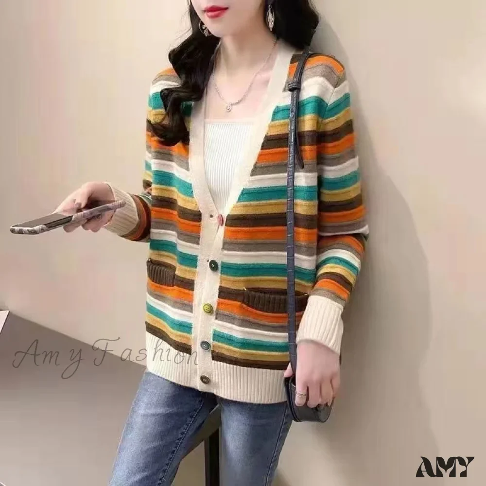 Amy Fashion - Multicolor Stripped Print Cardigan - Image 11