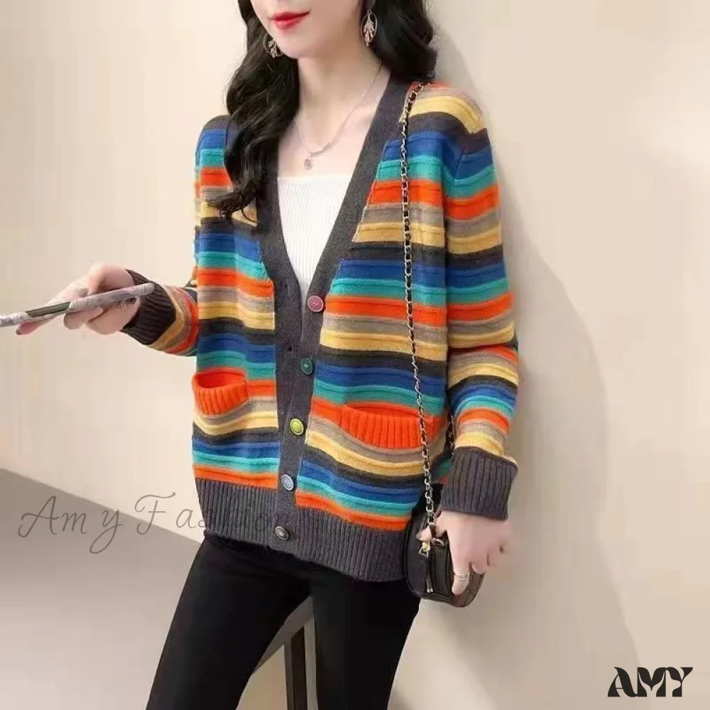 Amy Fashion - Multicolor Stripped Print Cardigan - Image 12