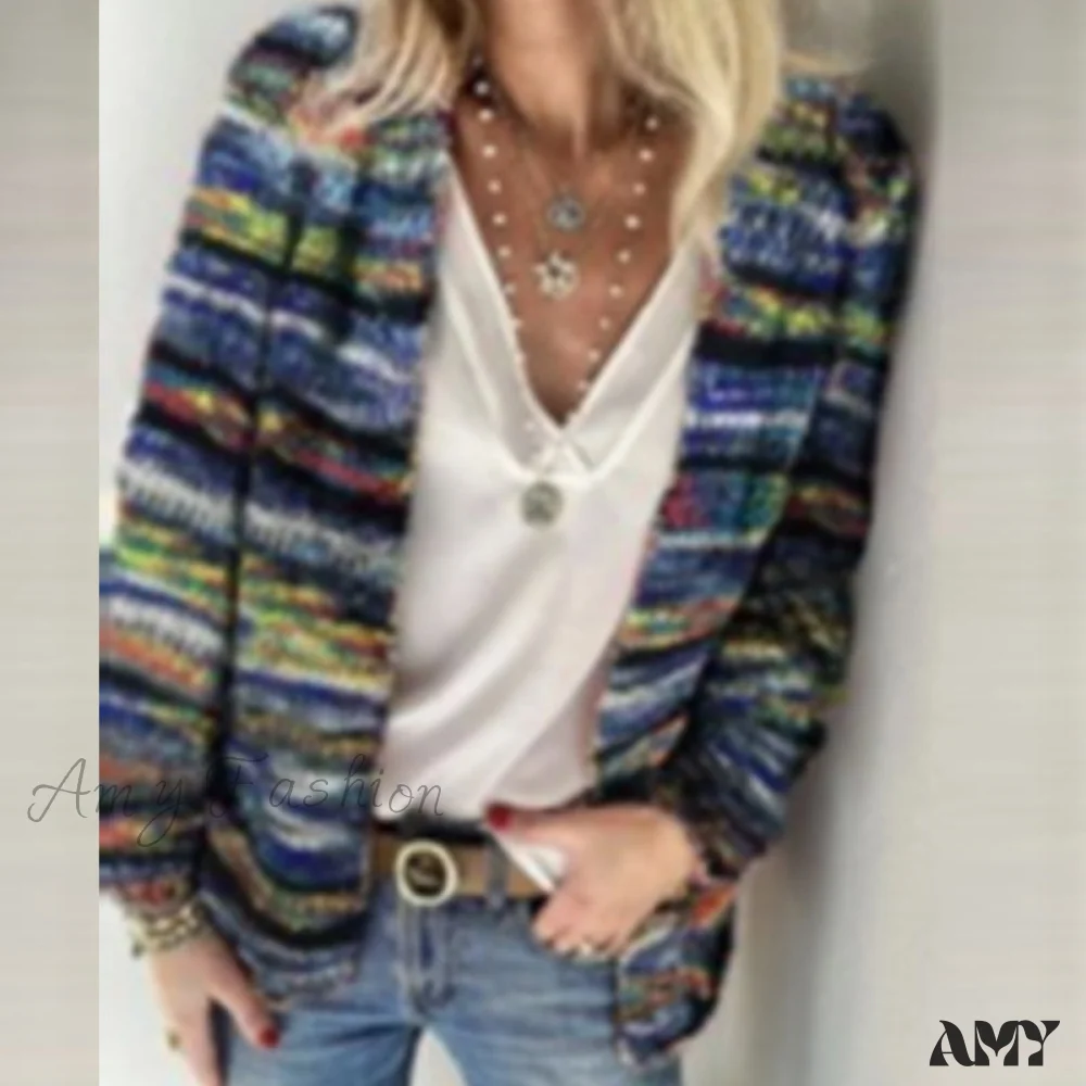 Amy Fashion - Multicolor Stripped Print Cardigan - Image 2