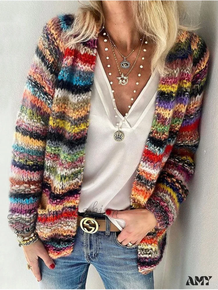 Amy Fashion - Multicolor Stripped Print Cardigan - Image 3