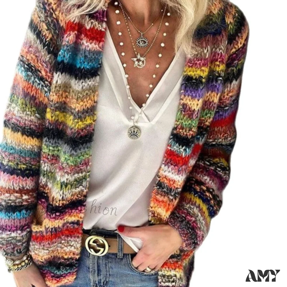 Amy Fashion - Multicolor Stripped Print Cardigan - Image 4