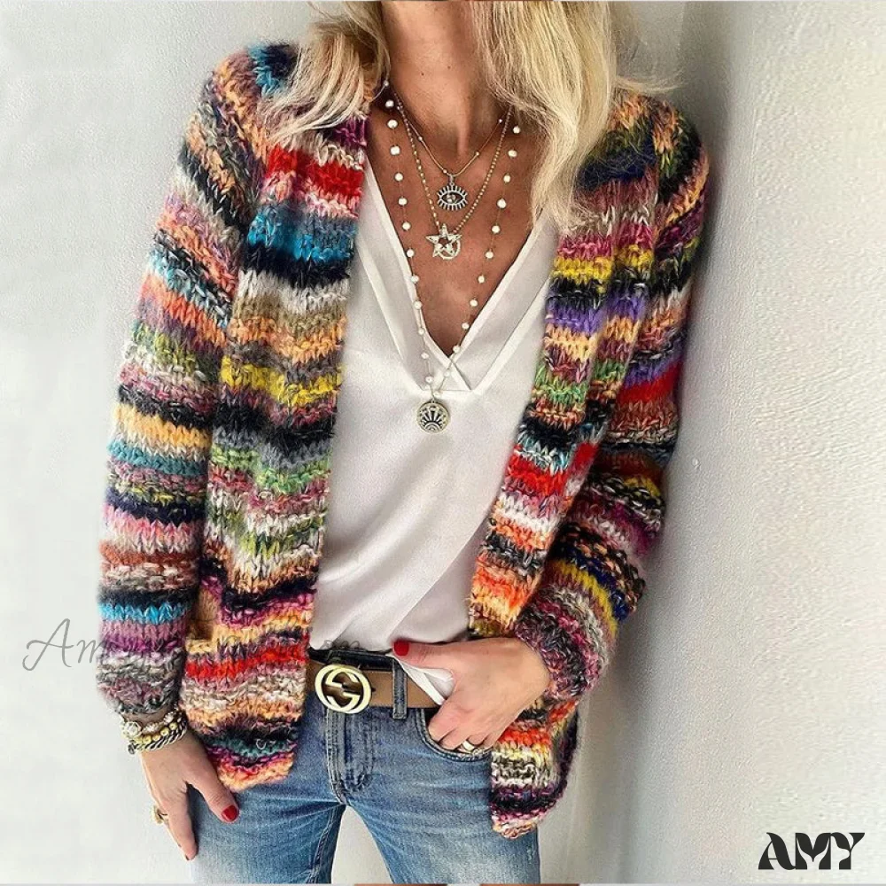 Amy Fashion - Multicolor Stripped Print Cardigan - Image 7