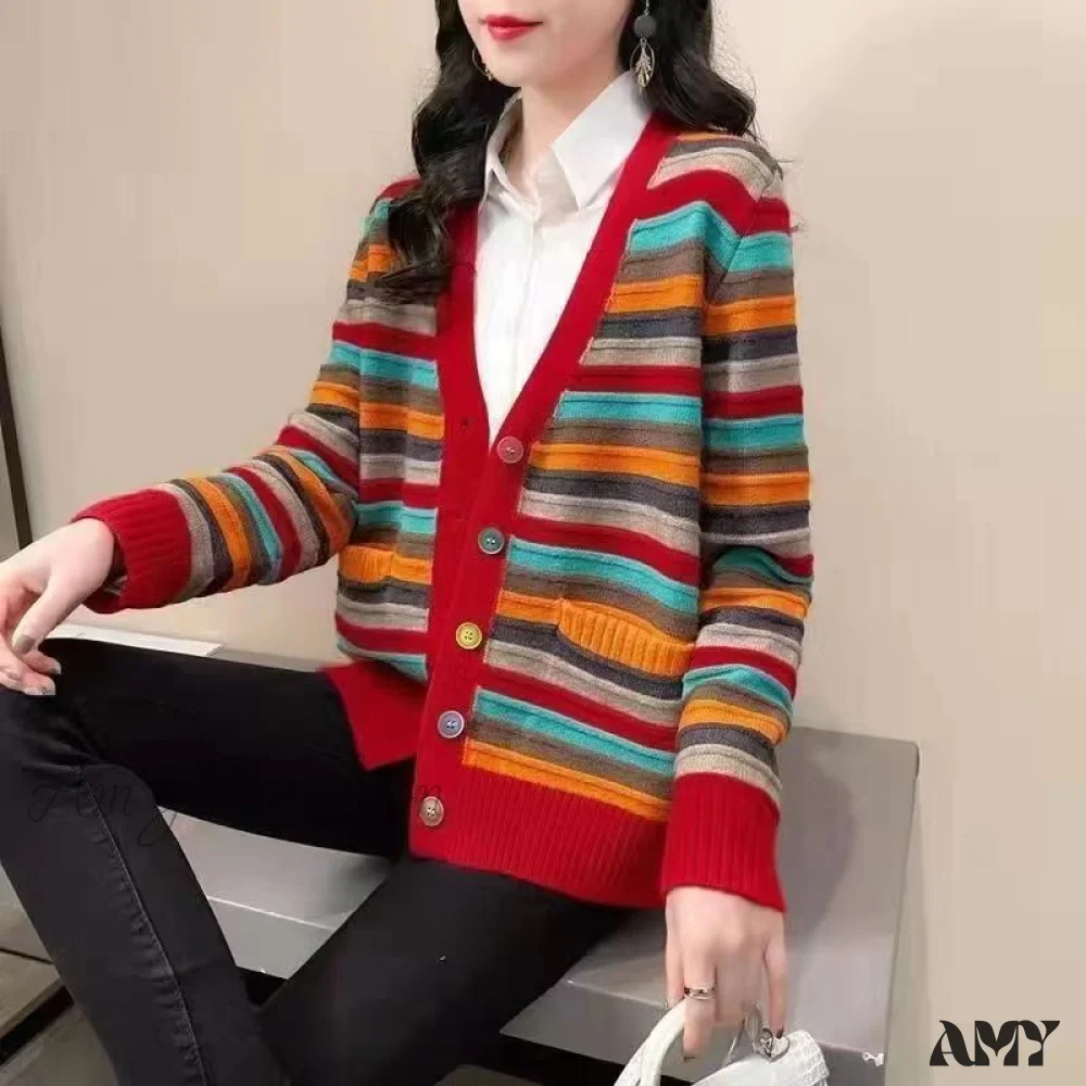 Amy Fashion - Multicolor Stripped Print Cardigan - Image 9