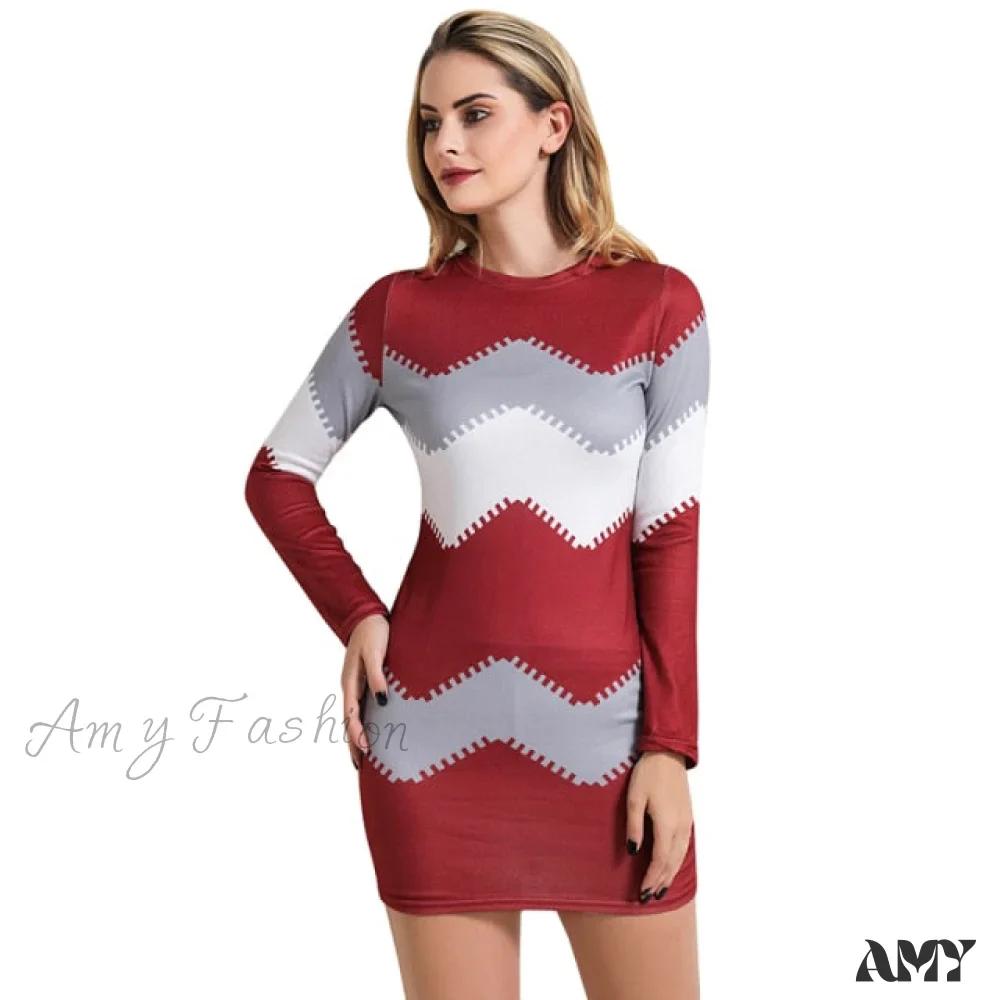 Amy Fashion - Elegant Patchwork Long Sleeve Thin Dress - Image 3