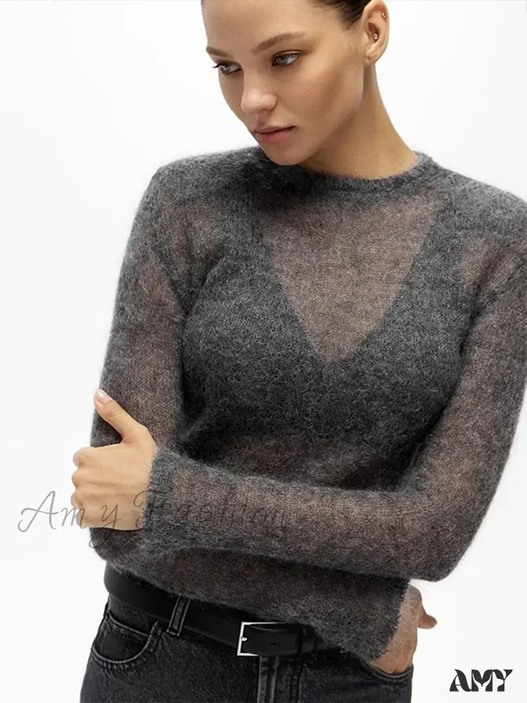 Women Elegant Soft Knitted Pullover Lady Casual Crew Neck Long Sleeve Outwear Sweater - Image 2