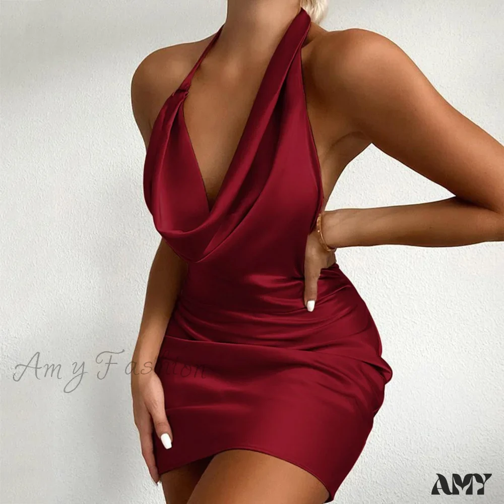 Amy Fashion - Halter Backless Sleeveless Tight Mini Bodycon Dress - Image 3