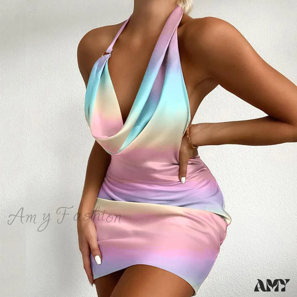 Amy Fashion - Halter Backless Sleeveless Tight Mini Bodycon Dress - Image 7