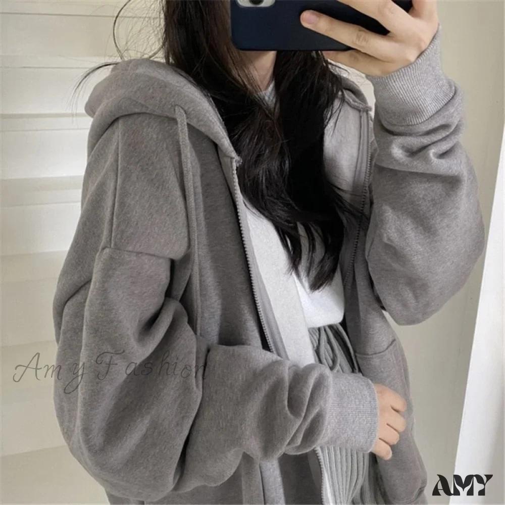 Amy Fashion - Korean Version Oversized Solid Color Hoodies - Image 19