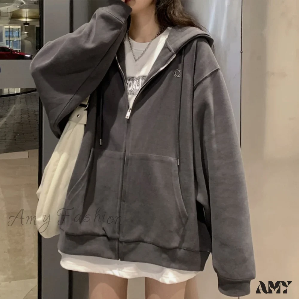 Amy Fashion - Korean Version Oversized Solid Color Hoodies - Image 2