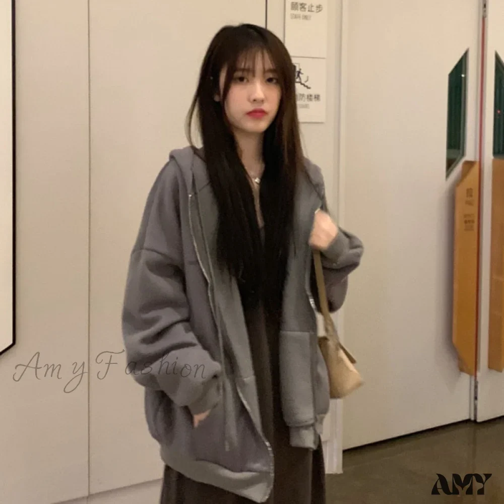 Amy Fashion - Korean Version Oversized Solid Color Hoodies - Image 3