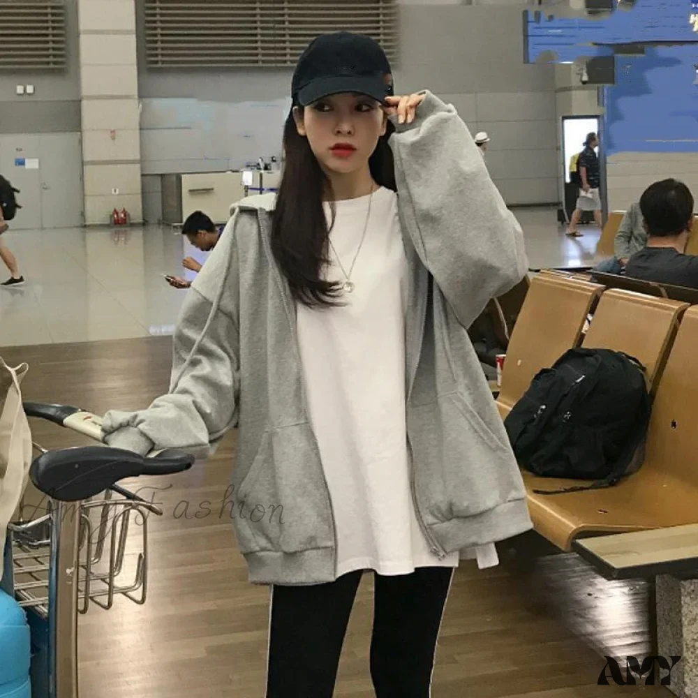 Amy Fashion - Korean Version Oversized Solid Color Hoodies - Image 7