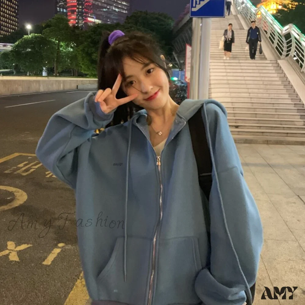 Amy Fashion - Korean Version Oversized Solid Color Hoodies - Image 8