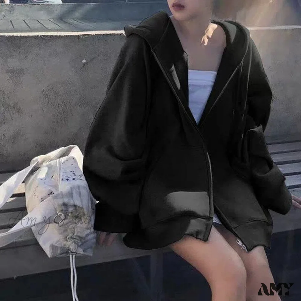 Amy Fashion - Korean Version Zip Up Loose Oversized Hoodie - Image 8