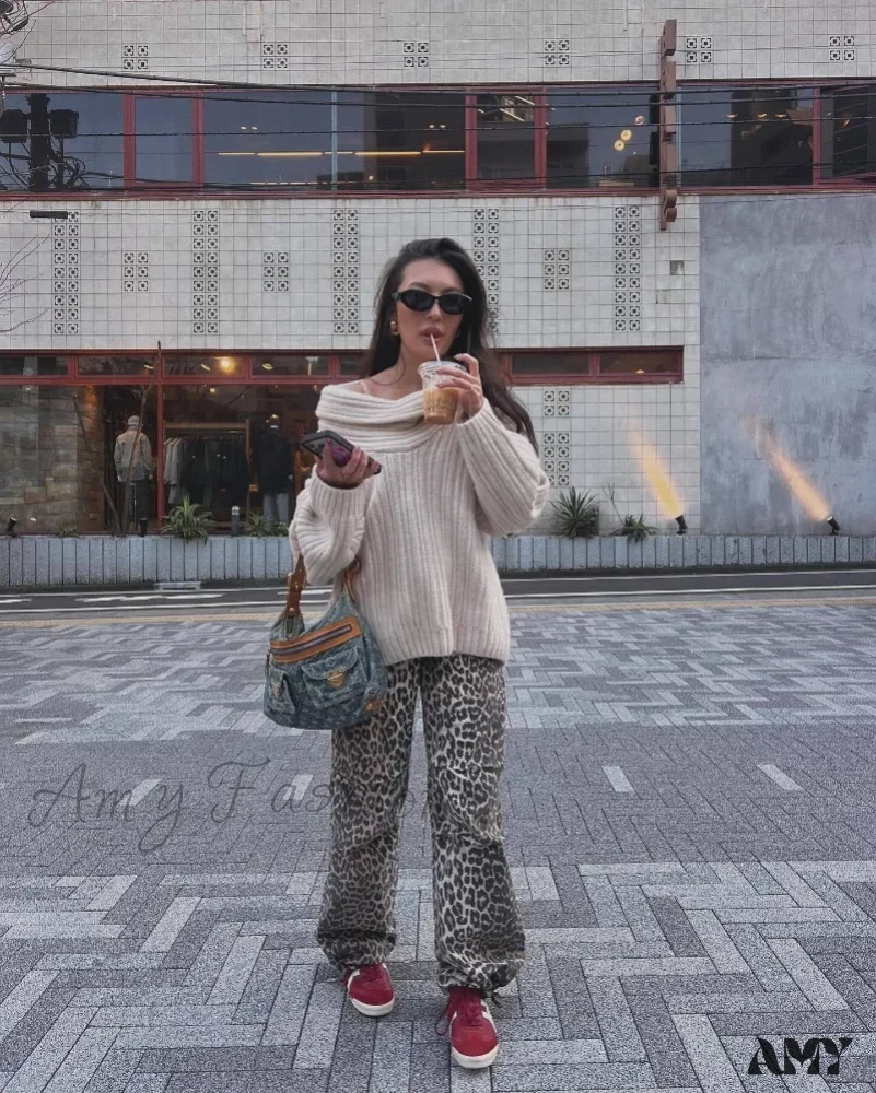 Women Knitted Pullovers 2024 Fall Winter Ribbed Off Shoulder Long Sleeve Loose Casual Oversized Streetwear Sweater - Image 4