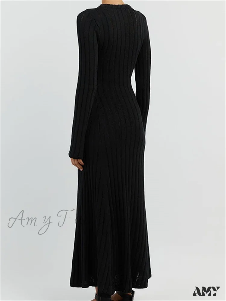 Amy Fashion - Women Knitted Ribbed  Casual Spring Autumn  Sleeve Party Beach Cocktail Club Vestidos Streetwear - Image 5