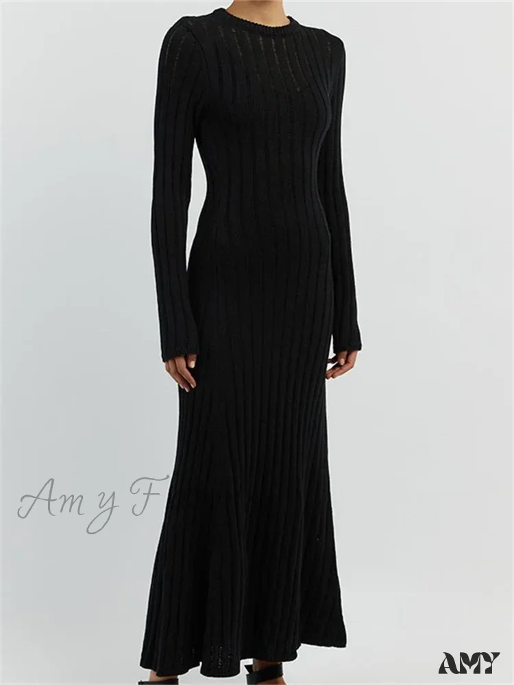 Amy Fashion - Women Knitted Ribbed  Casual Spring Autumn  Sleeve Party Beach Cocktail Club Vestidos Streetwear - Image 6