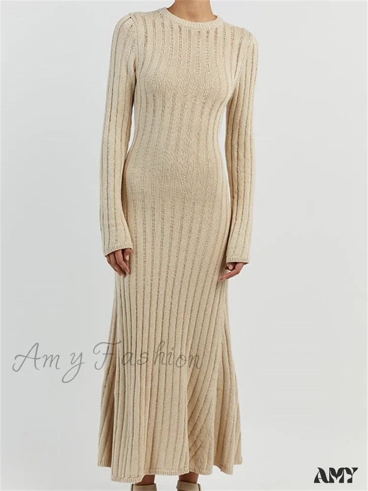 Amy Fashion - Women Knitted Ribbed  Casual Spring Autumn  Sleeve Party Beach Cocktail Club Vestidos Streetwear - Image 8