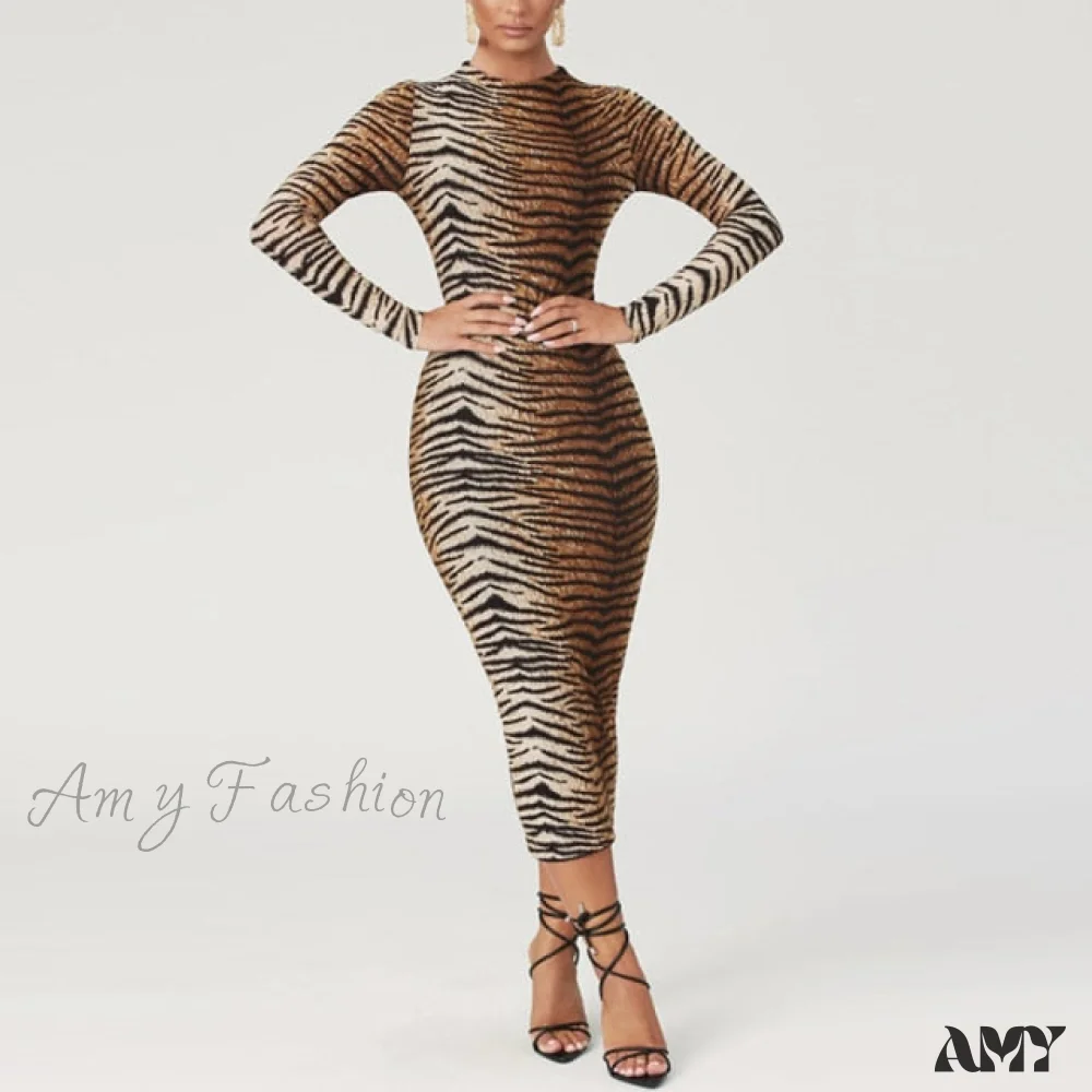 Amy Fashion - Mock Neck Streetwear Party Festival Dresses - Image 2
