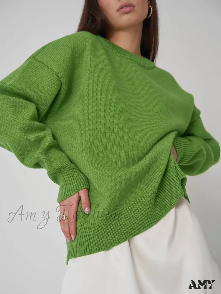 Women O Neck Autumn Winter Thick Warm Pullover Oversized Casual Loose Knitted Jumper Cozy Stylish Sweater - Image 2