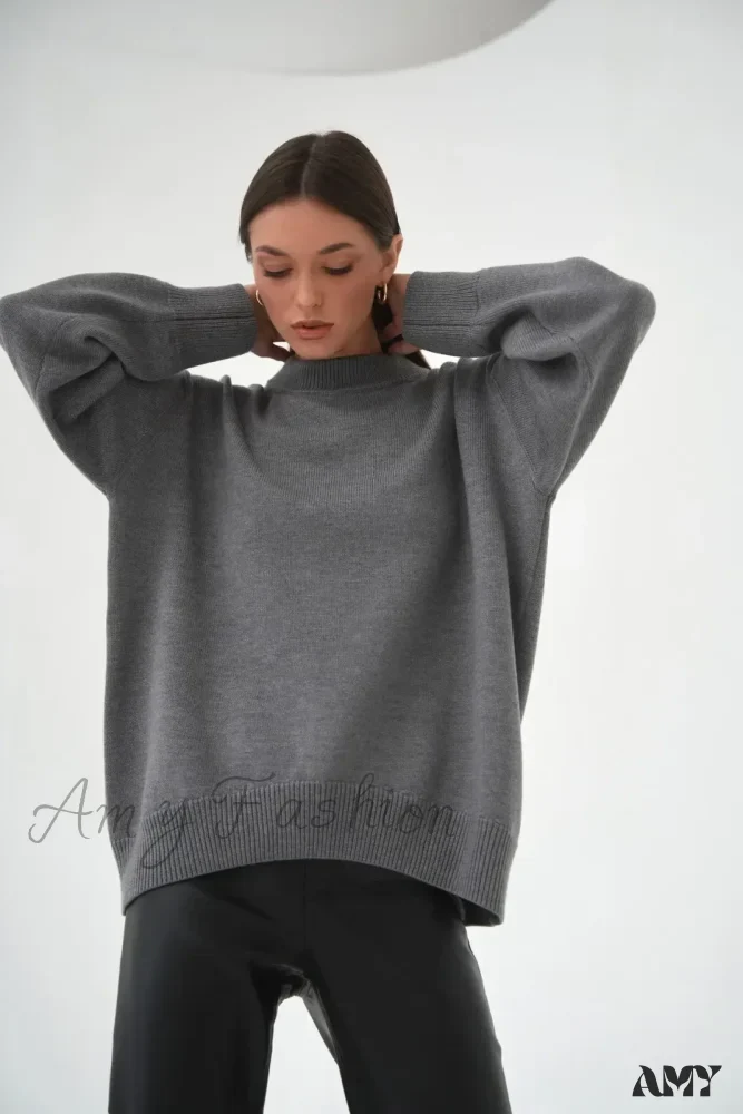 Women O Neck Autumn Winter Thick Warm Pullover Oversized Casual Loose Knitted Jumper Cozy Stylish Sweater - Image 3